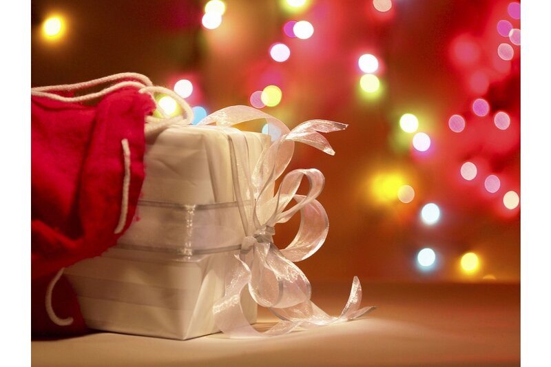 Gift Box with Ribbon — White, Festive, Night