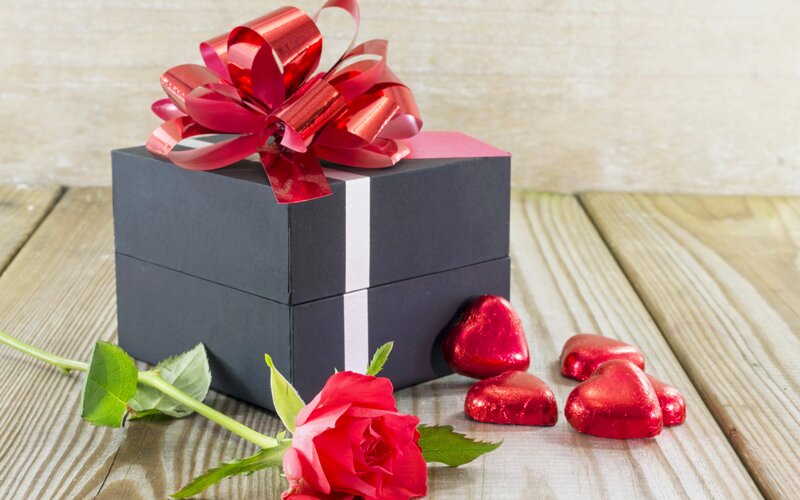 Gift Box with Rose — Red, Romantic, Photograph, Chocolates