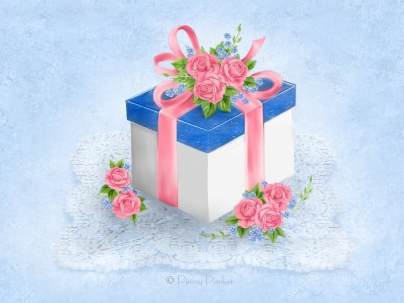 Gift Box with Roses — Blue