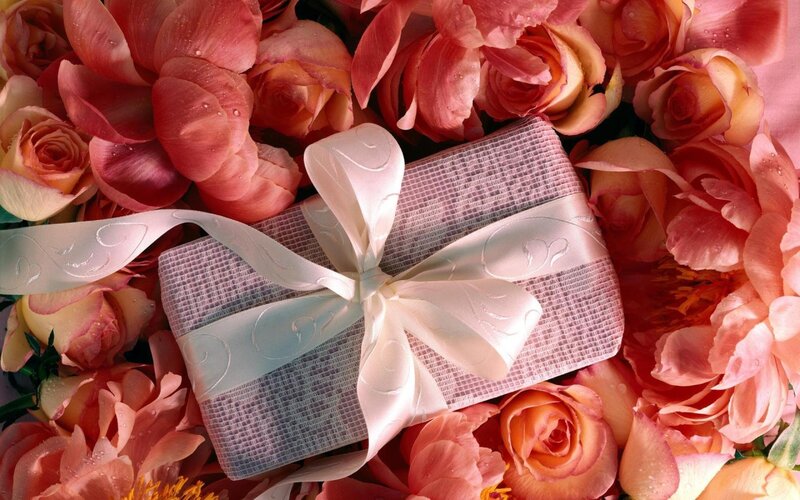 Gift Box with Roses — Pink, Romantic, Photograph