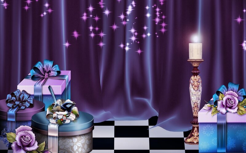Gift Boxes and Candle — Purple