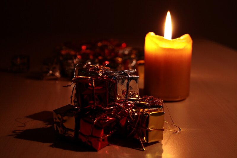 Gift Boxes and Candle — Red
