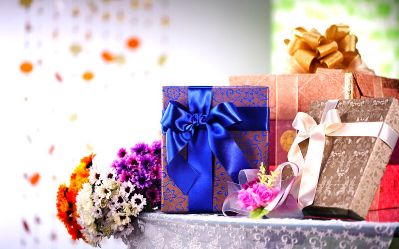 Gift Boxes and Flowers — Blue