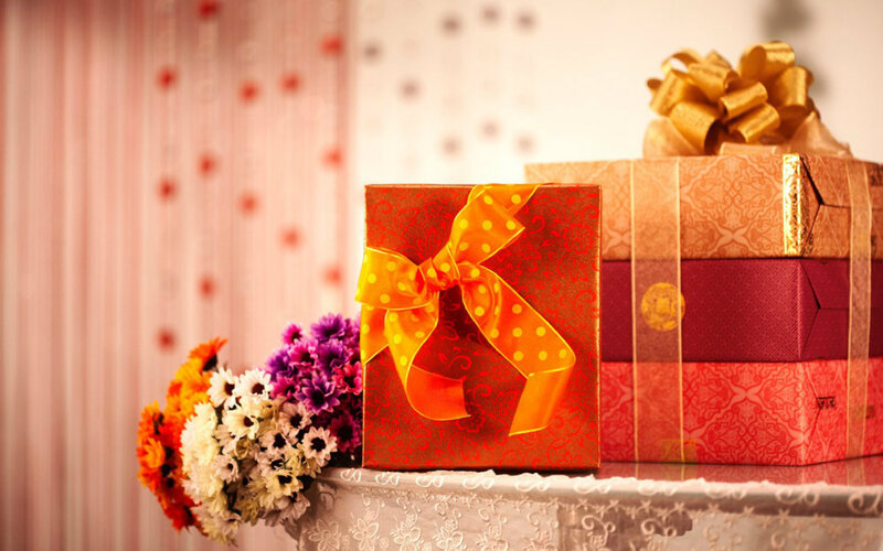 Gift Boxes and Flowers — Red, Festive