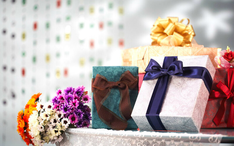 Gift Boxes and Flowers — White