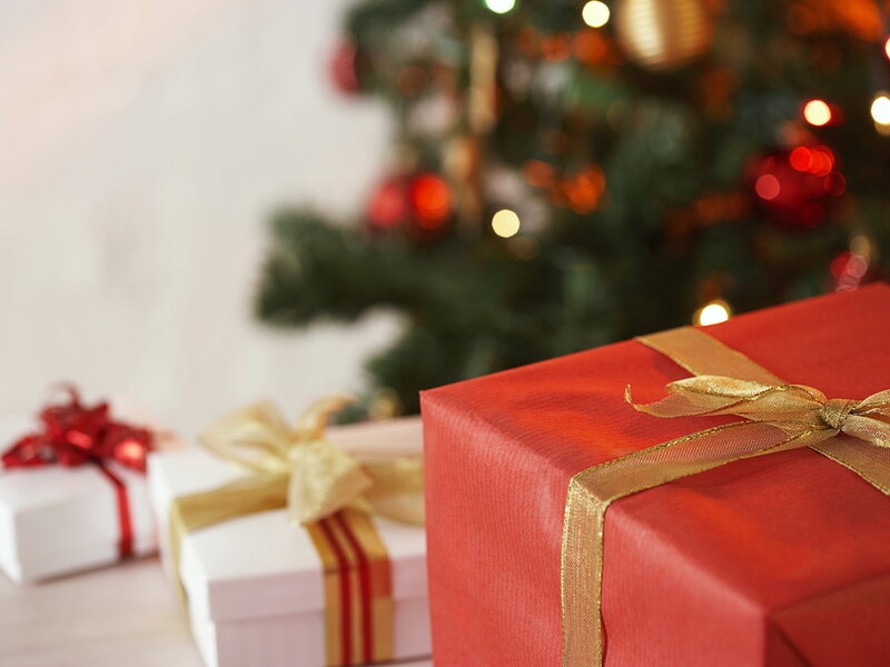 Gift Boxes Near Tree — Red