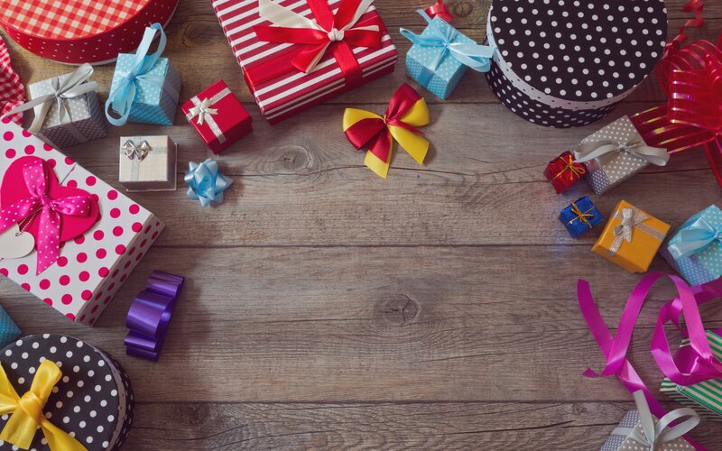 Gift Boxes on Wood — Brown, Festive, Photograph