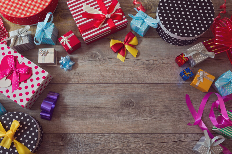 Gift Boxes on Wood — Brown, Festive