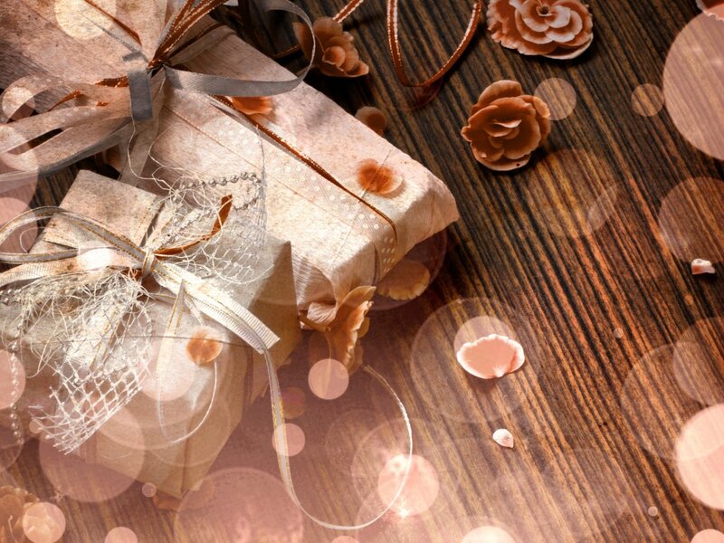 Gift Boxes on Wood — Brown