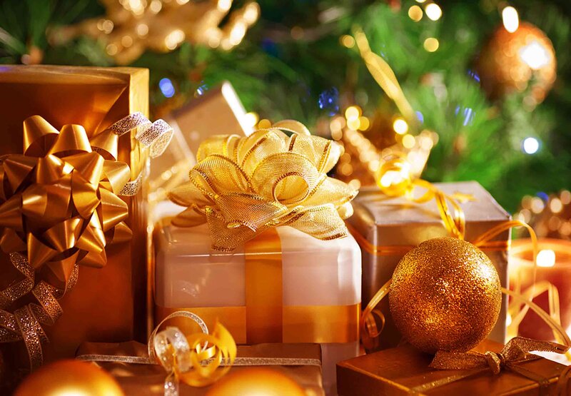 Gift Boxes with Bows — Gold, Festive, Winter