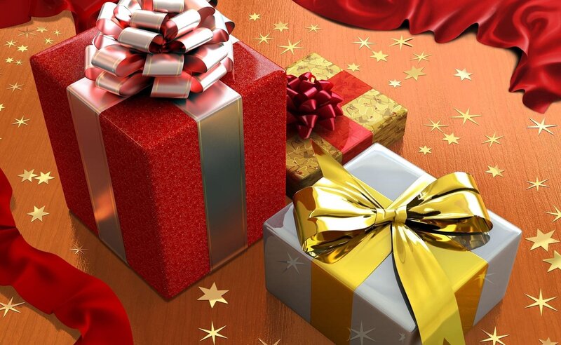 Gift Boxes with Bows — Red, Festive, 3d Render, Stars, Fabric