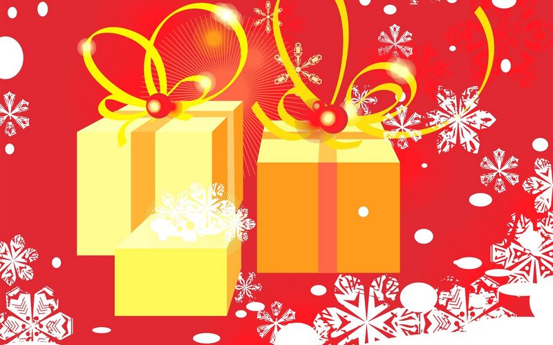 Gift Boxes with Bows — Red, Festive, Winter, Vector Art