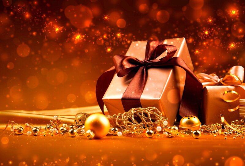 Gift Boxes with Ornaments — Gold, Festive, Photograph
