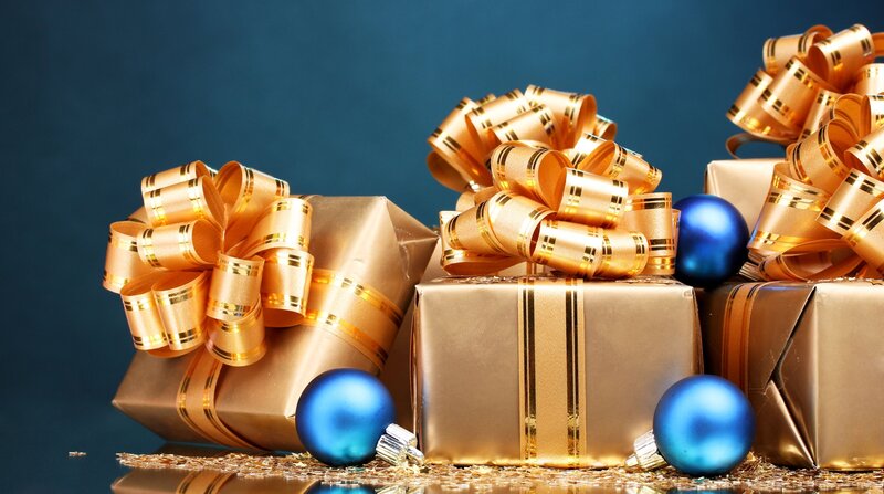Gift Boxes with Ornaments — Gold, Festive