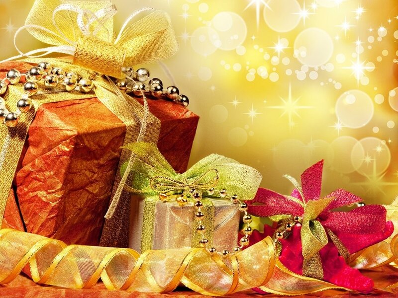 Gift Boxes with Ribbons — Gold, Festive