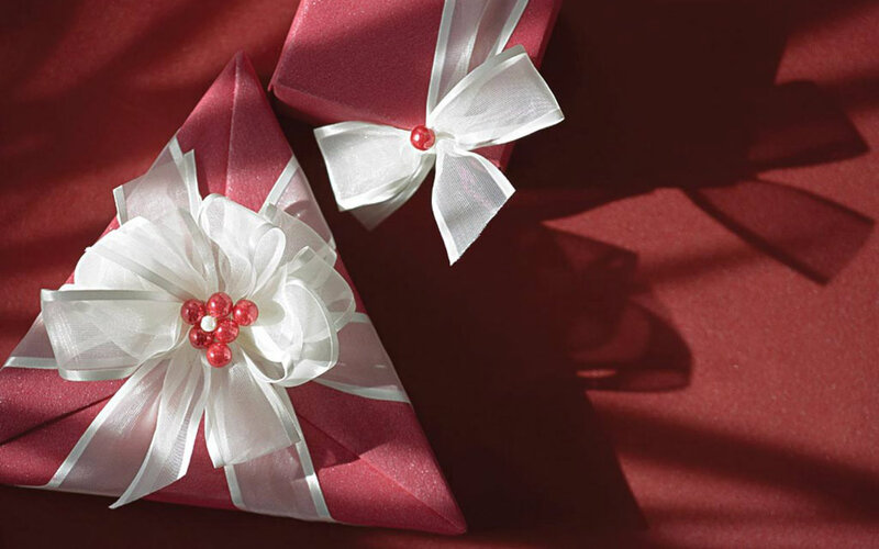 Gift Boxes with Ribbons — Red, Festive, Photograph, Beads