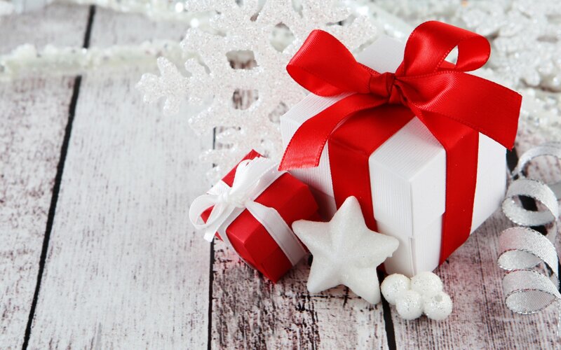 Gift Boxes with Ribbons — Red, Festive, Winter, Photograph, Snowflake, Star