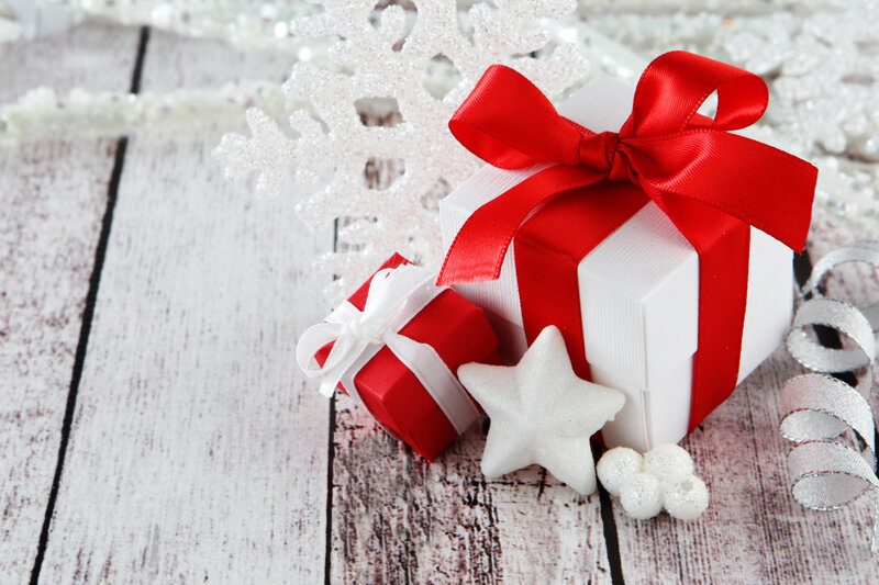 Gift Boxes with Ribbons — Red, Festive, Winter, Photograph, Snowflake
