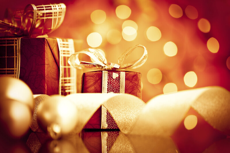 Gift Boxes with Ribbons — Red, Festive, Winter, Photograph