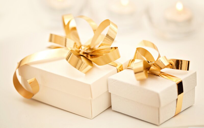 Gift Boxes with Ribbons — White, Calm, Photograph