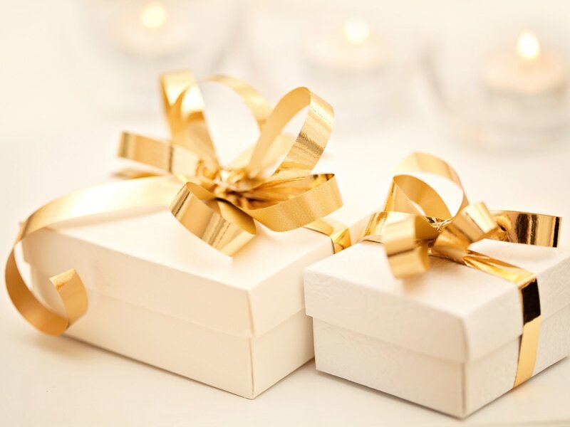 Gift Boxes with Ribbons — White, Festive