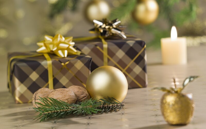 Gifts and Ornaments on Table