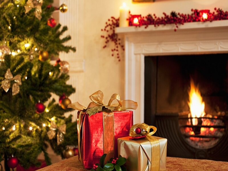 Gifts Near Fireplace
