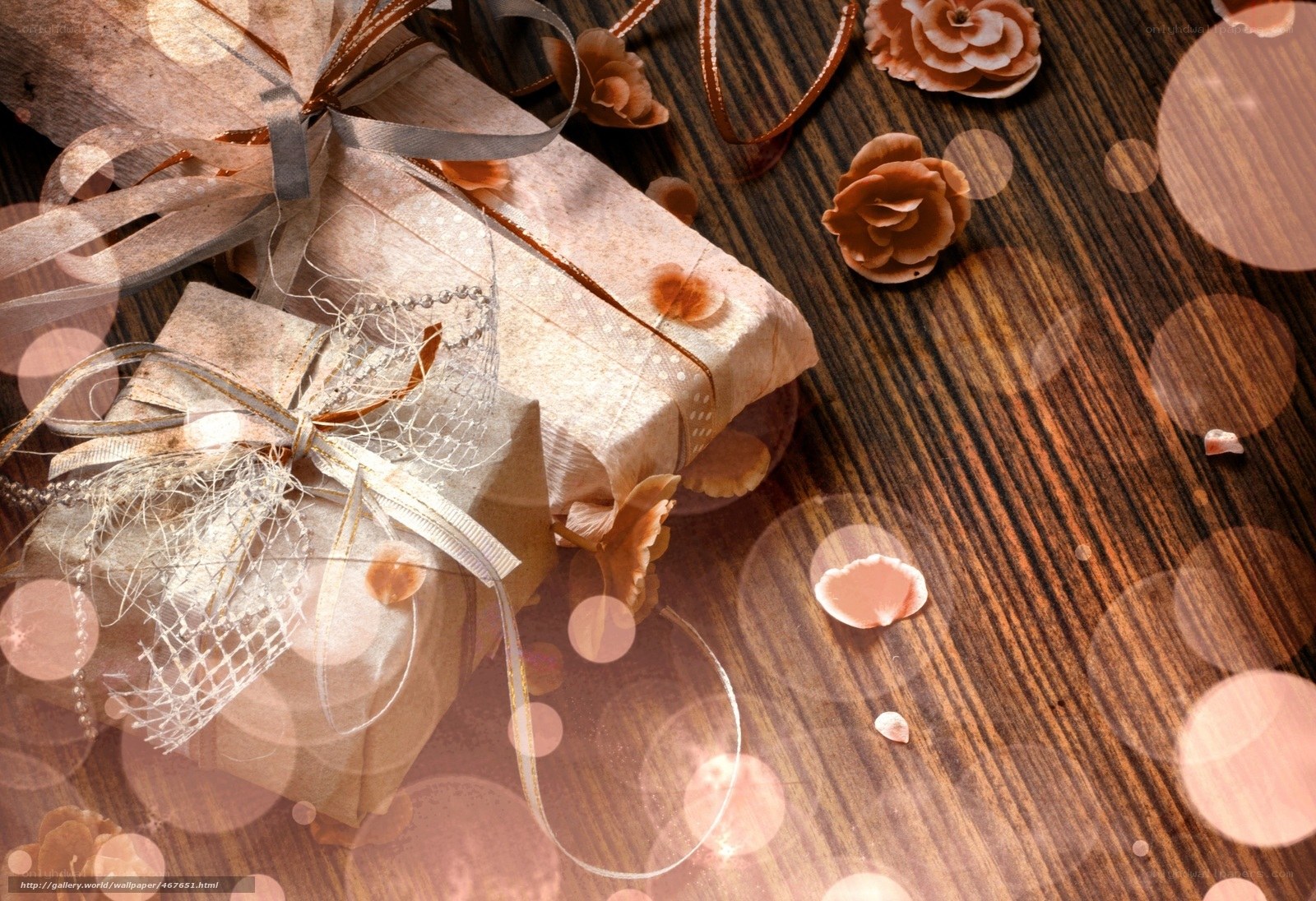 Gifts on wooden table
