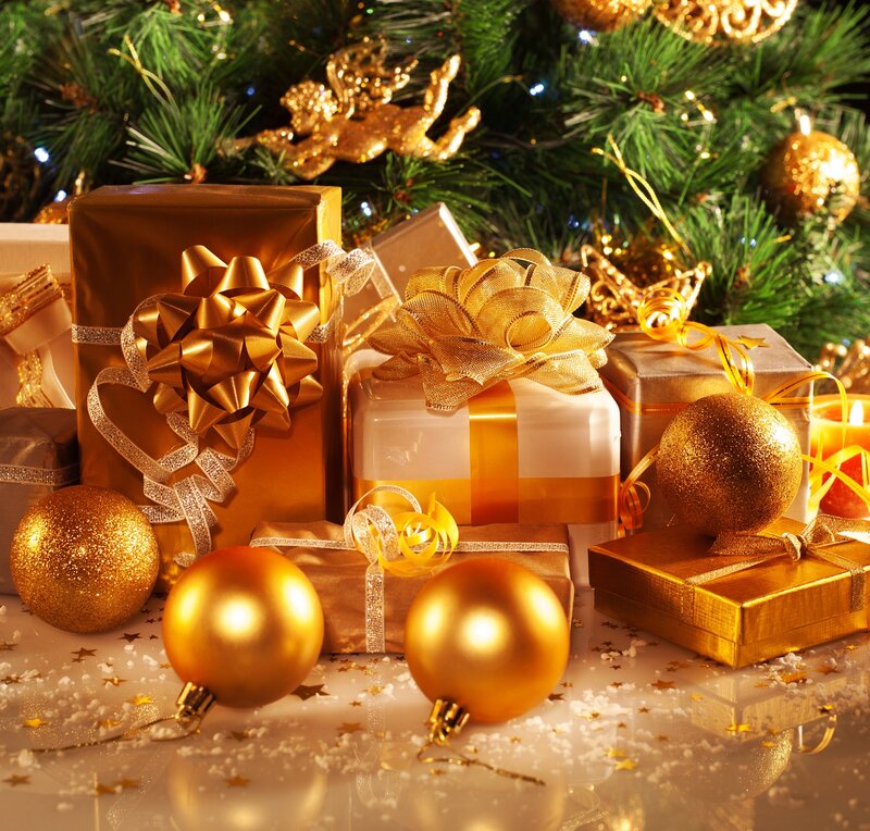 Gifts under Christmas Tree — Gold, Festive