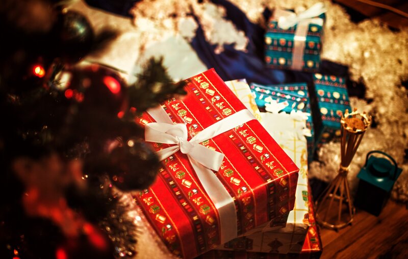 Gifts under Christmas Tree — Red, Festive