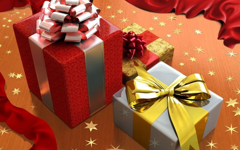 gifts with bows and stars