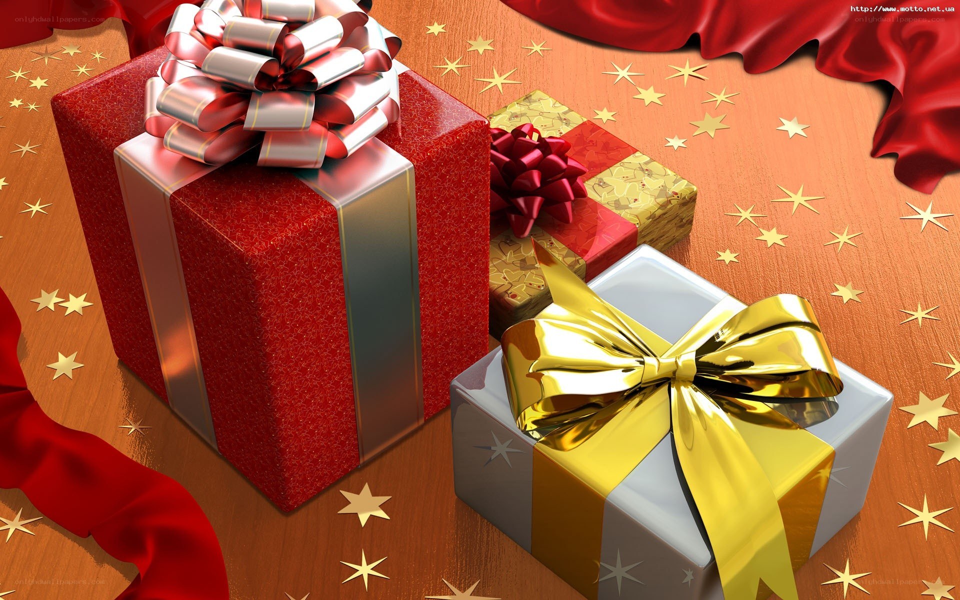 Gifts with bows on table