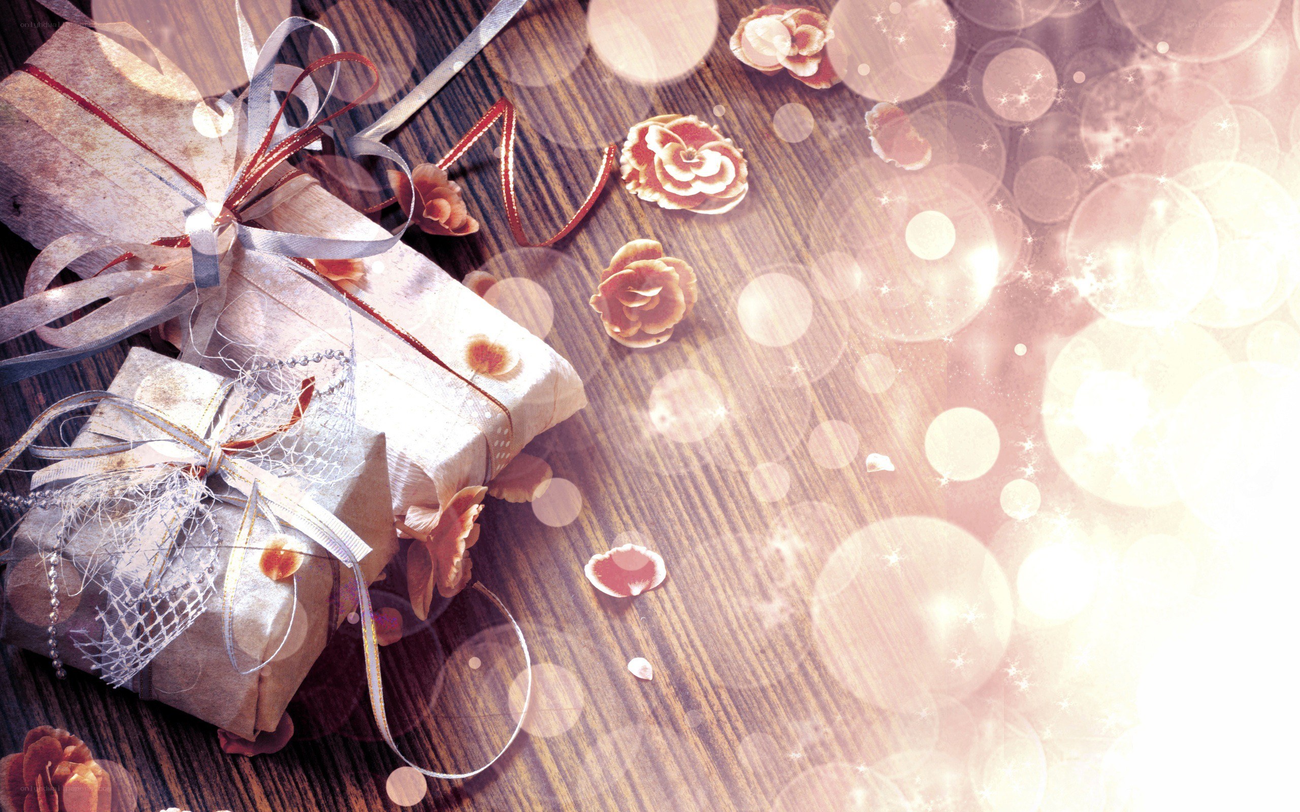gifts with ribbons and flowers