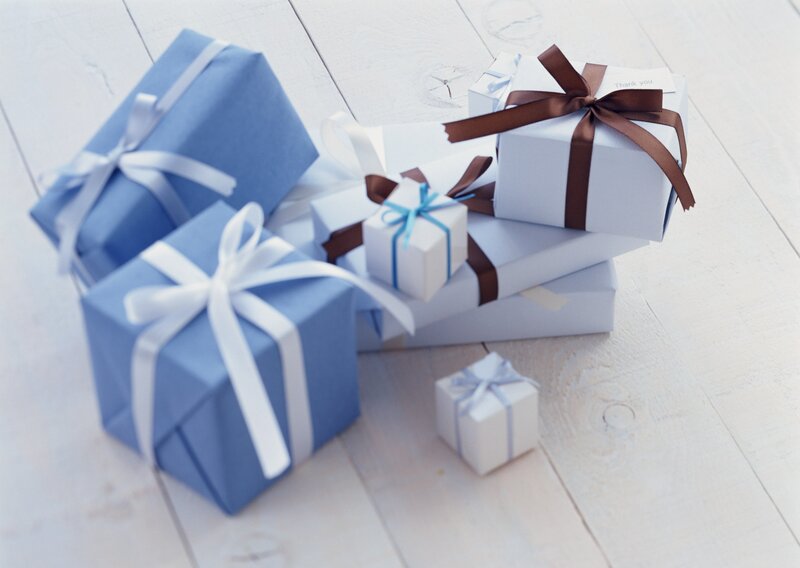 gifts wrapped in blue and white