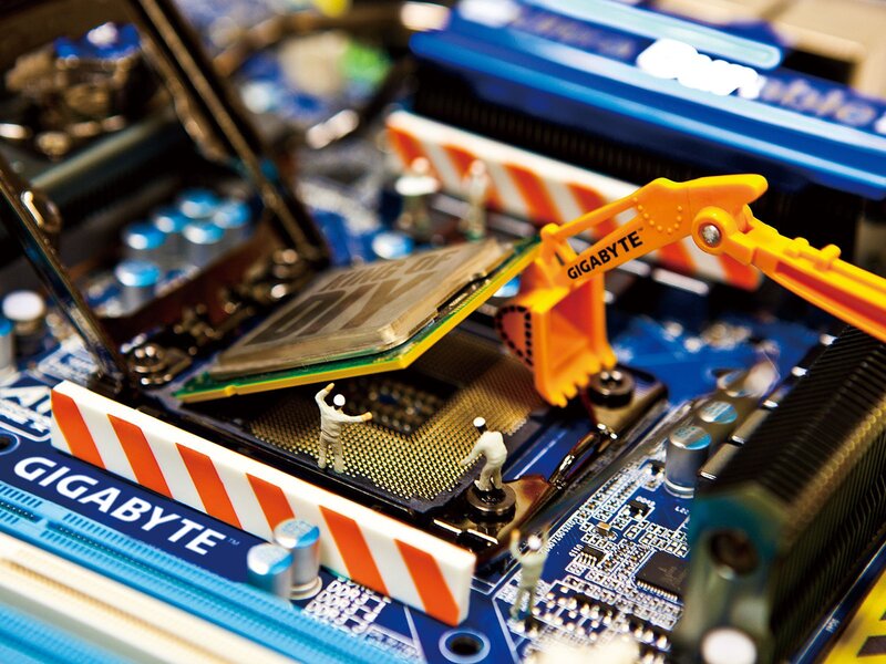 Gigabyte motherboard with miniature figures