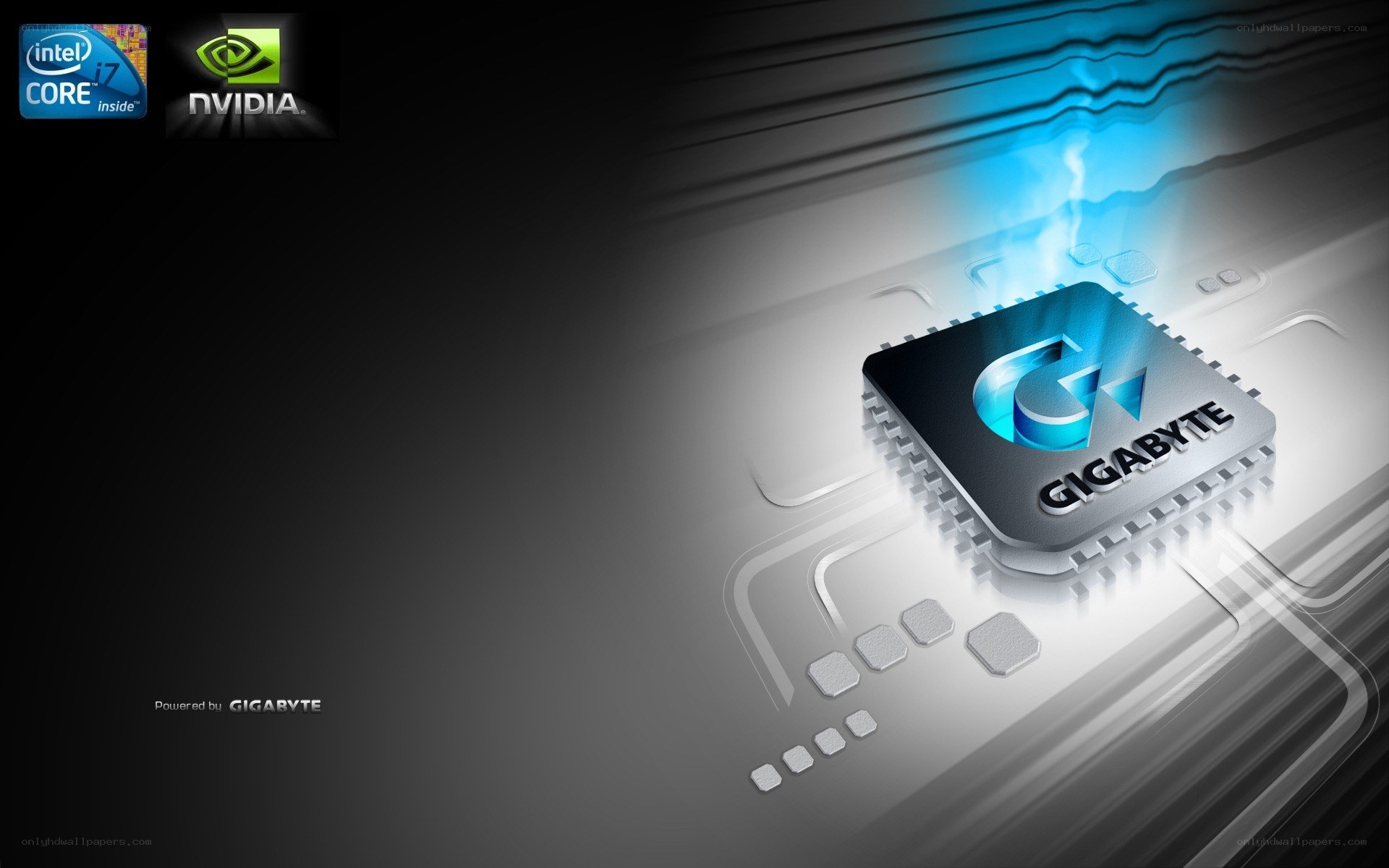 Gigabyte processor with Intel and Nvidia logos