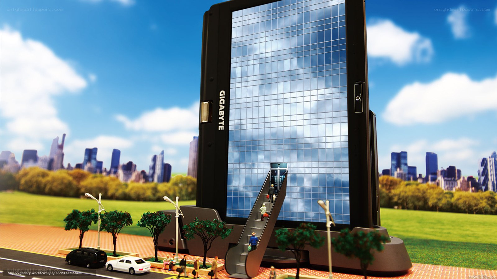 Gigabyte skyscraper in city park