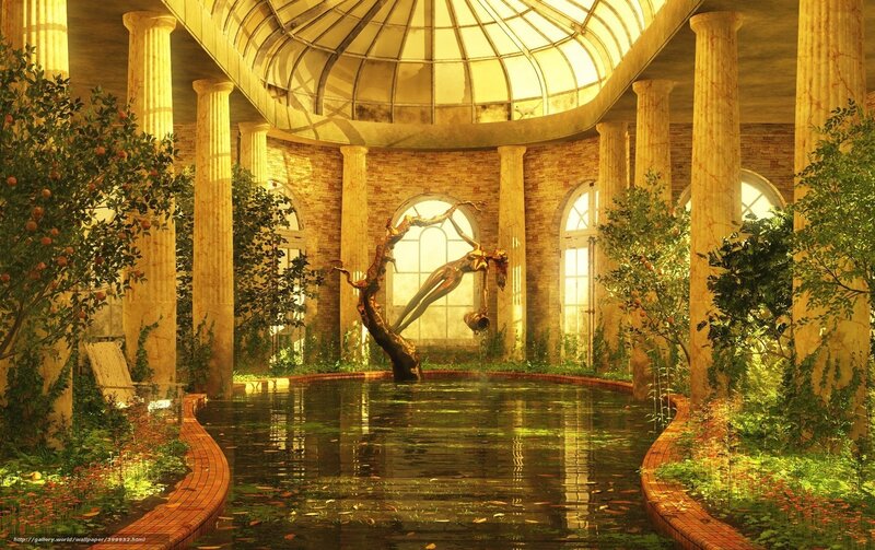 Gilded conservatory with fountain