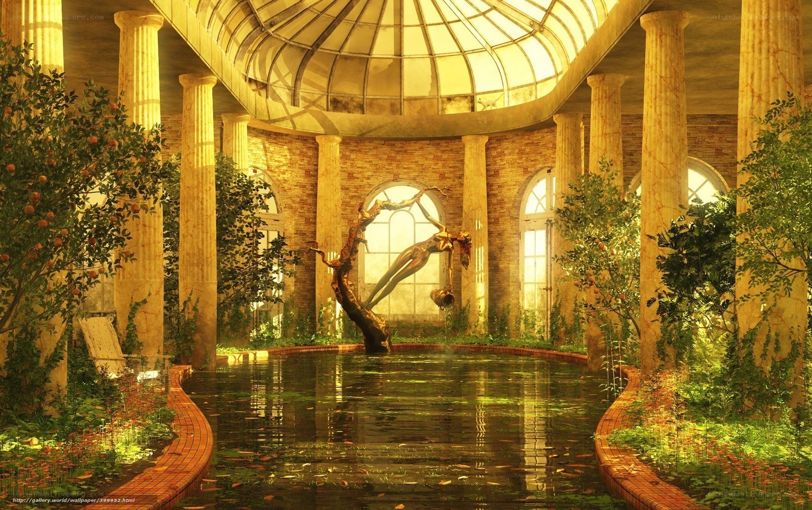 Gilded conservatory with fountain