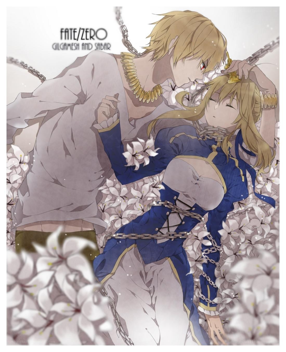 Gilgamesh and Saber in chains