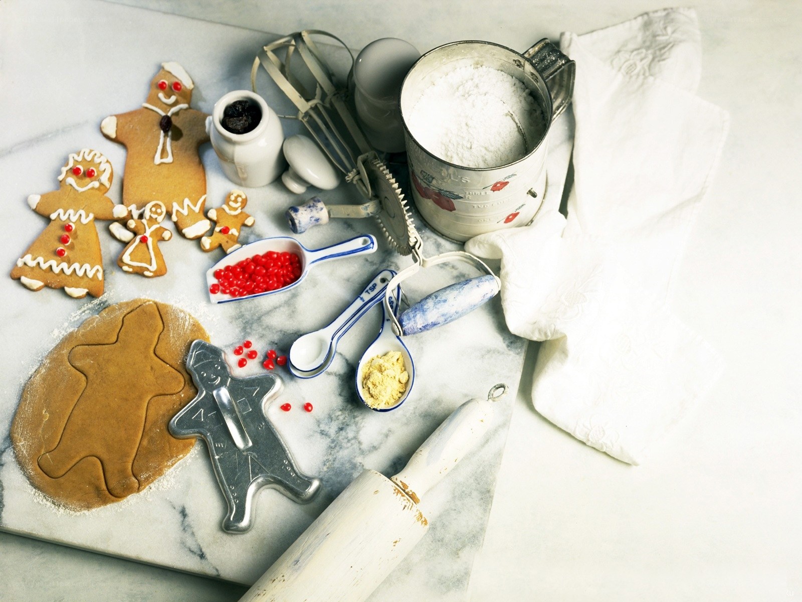 Gingerbread cookies and baking tools