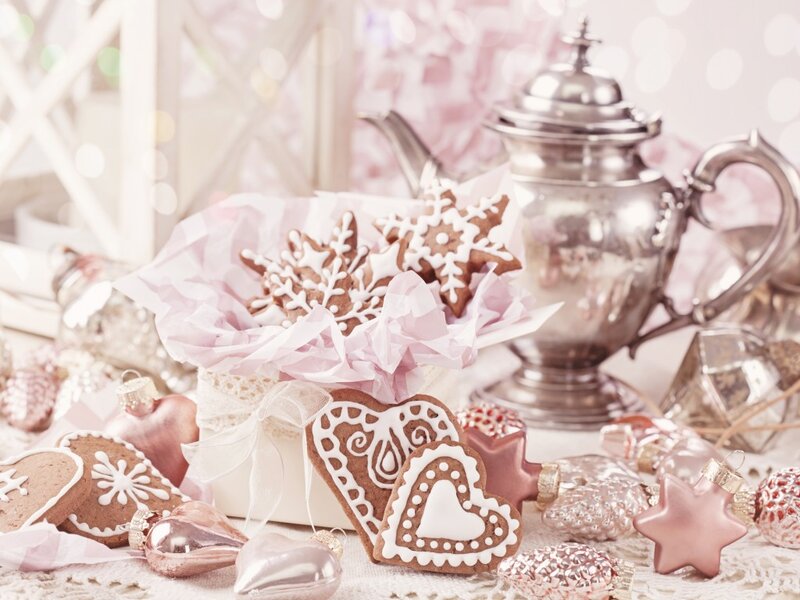 Gingerbread Cookies and Ornaments — Pink, Festive