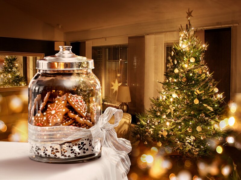 Gingerbread Cookies in Jar — Green, Festive, Night