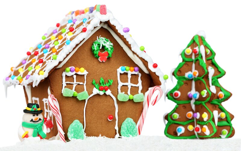 Gingerbread House and Tree — Brown, Festive, Winter