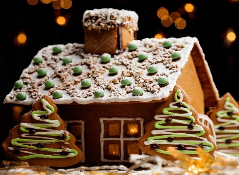 Gingerbread House — Brown, Festive, Night, Photograph