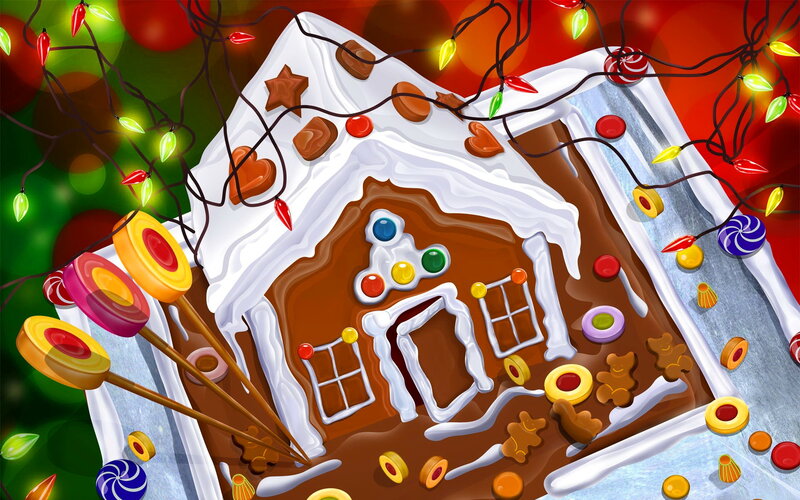 Gingerbread House — Brown, Festive, Winter, Digital Art