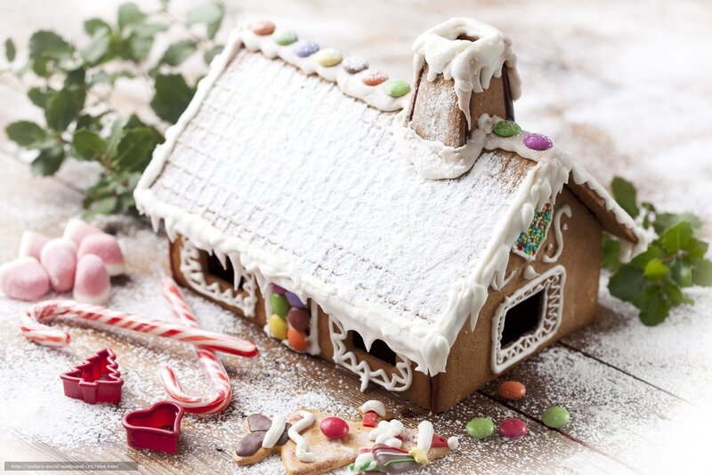 Gingerbread House — Brown, Festive, Winter, Photograph, Candy Canes, Marshmallows