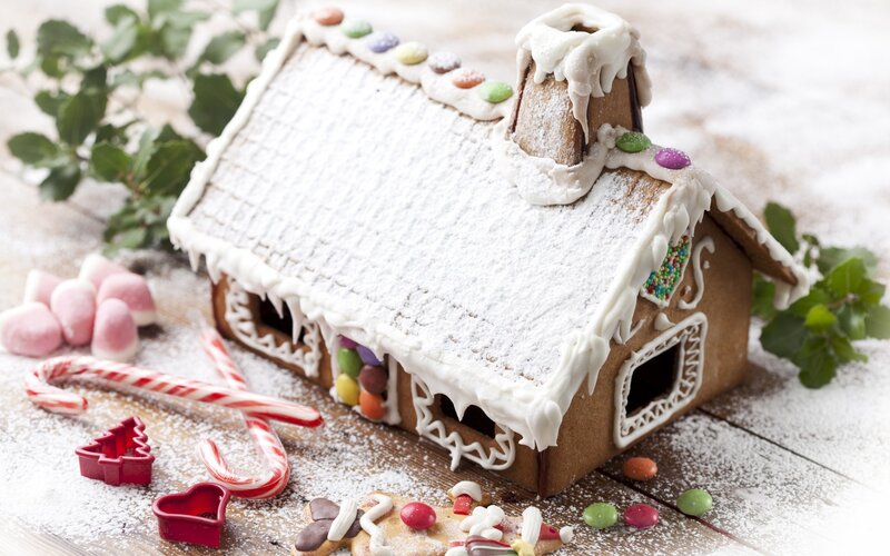 Gingerbread House — Brown, Festive, Winter, Photograph, Candy Canes