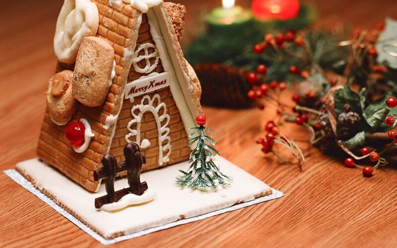Gingerbread House — Brown, Festive, Winter, Photograph, Christmas Tree