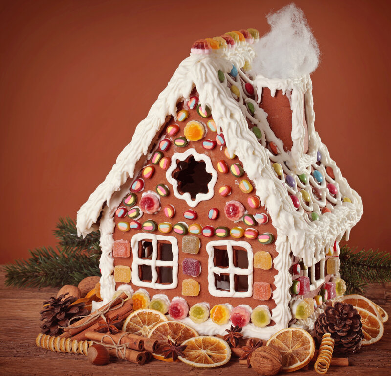 Gingerbread House — Brown, Festive, Winter, Photograph, Pine Branches